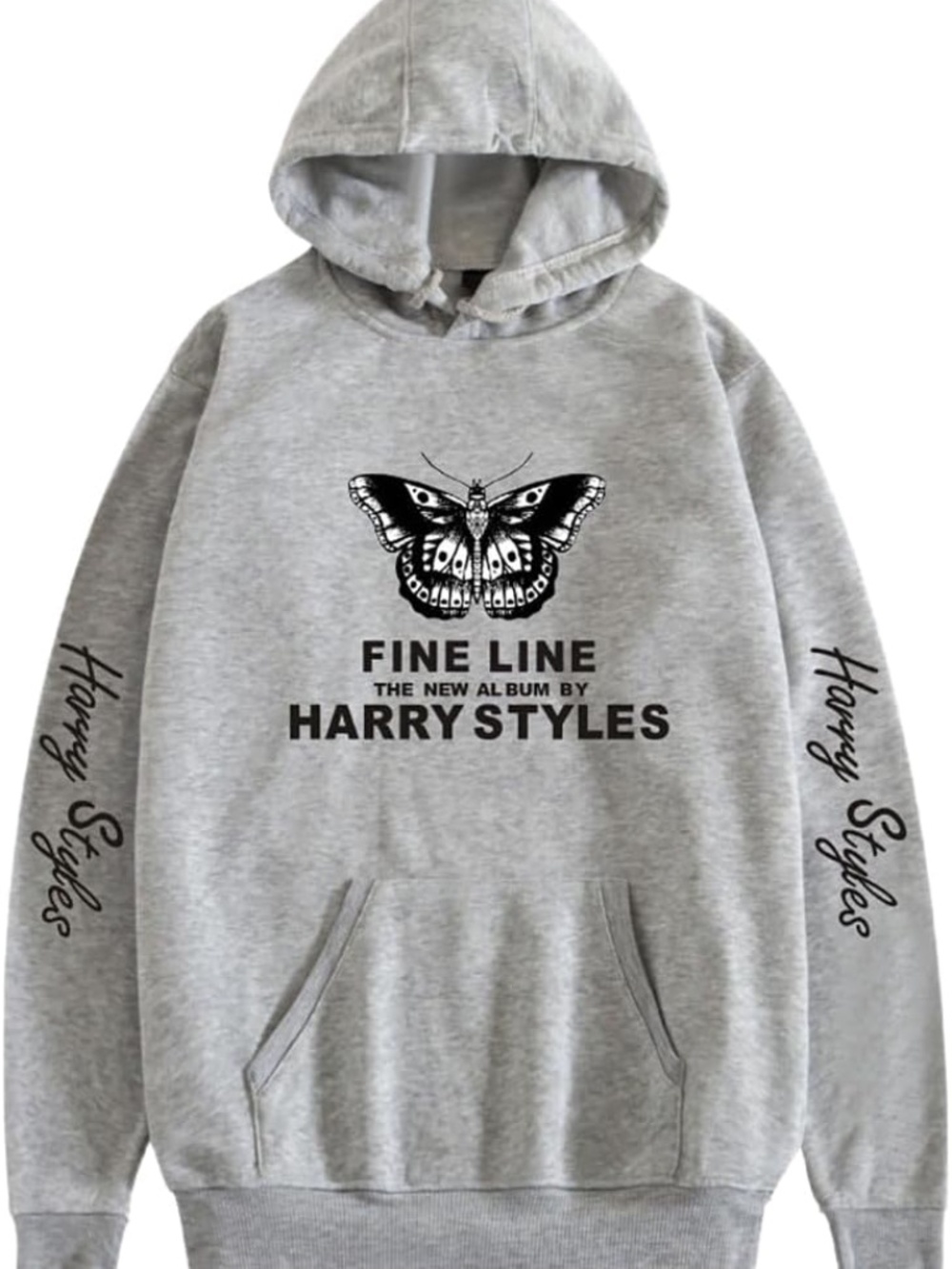 Like New [FINE LINE] Harry Styles Gray Album Butterfly Hoodie | Large Sweatshirt